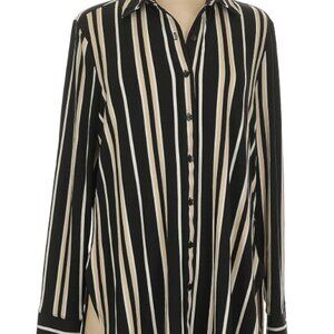 Tahari Woman Striped Shirt Black/Cream Size 2X Tall